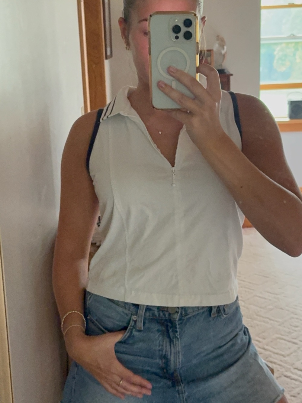 Wilson Sleeveless White Polo Tank Top with Navy Trim